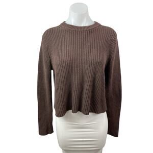 Cotton Candy LA Women's Brown Ribbed Knit Long Sleeve Crew Neck Sweater Top M